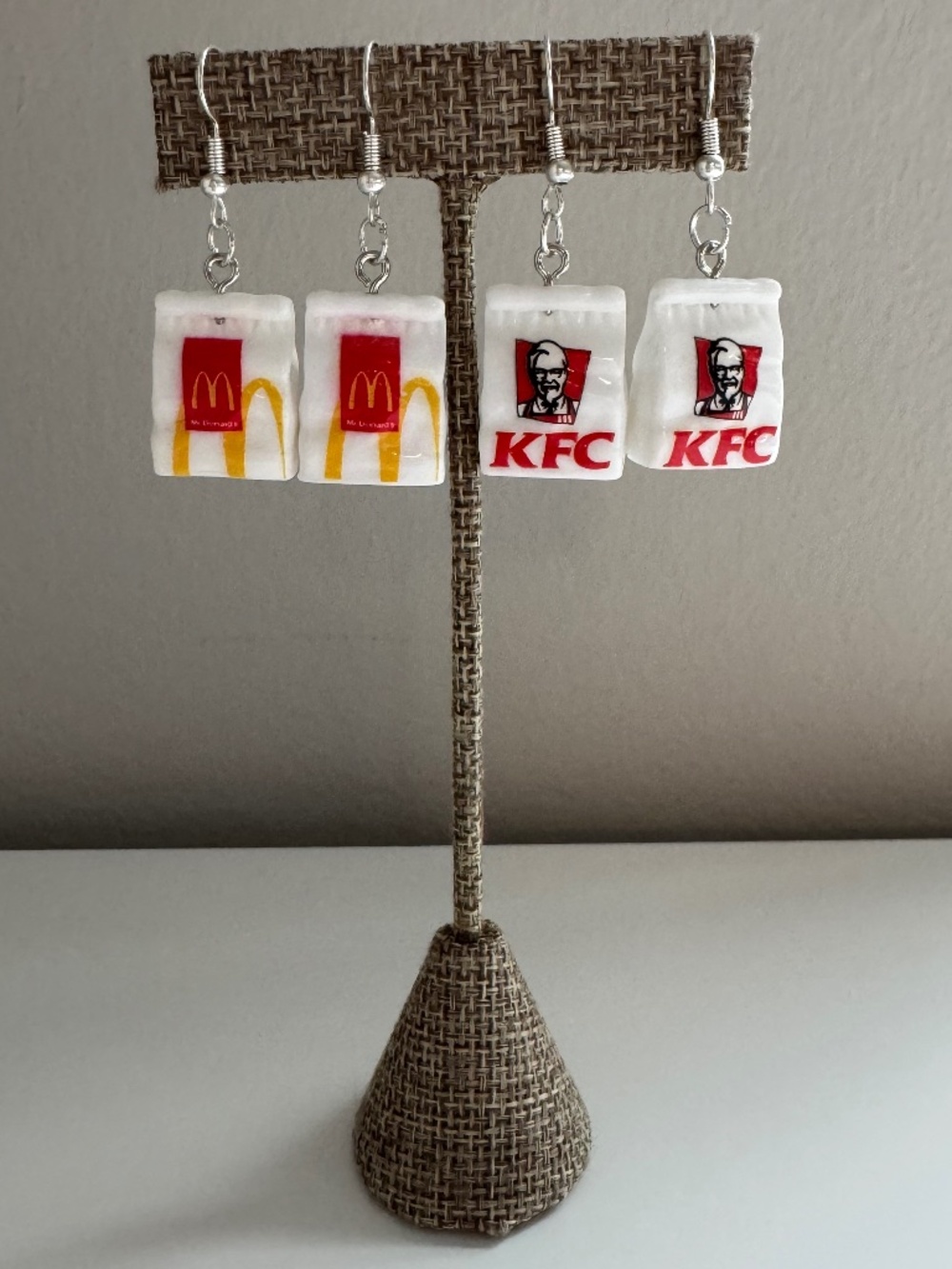 Fast Food Bag Dangle Earrings | Novelty Food Jewelry | Funny Statement Earrings